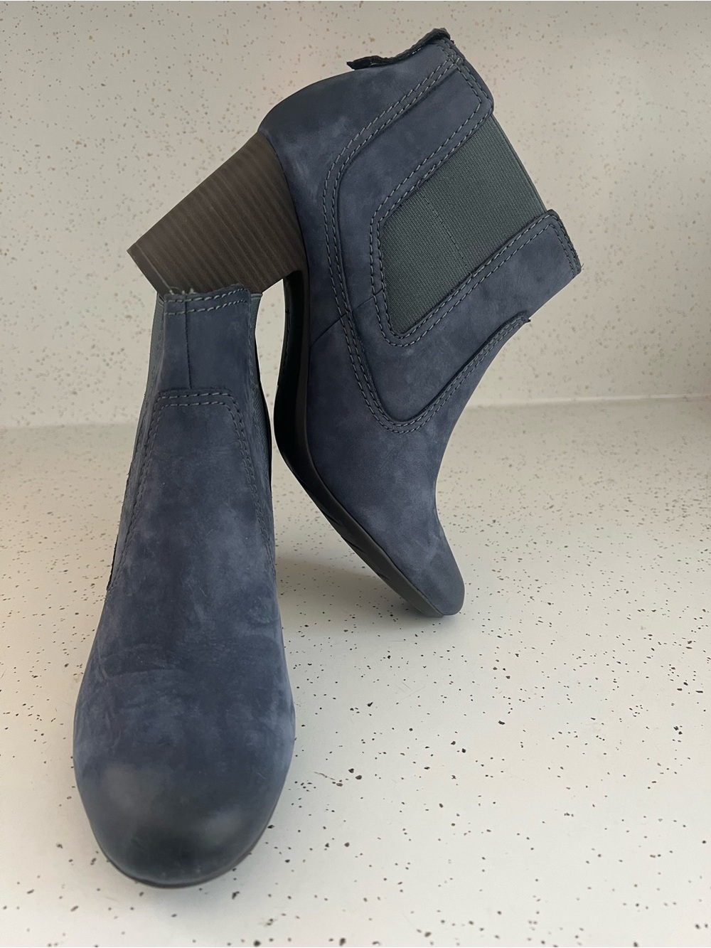 Clark’s Bendable Blue Suede Ankle Boots - Classic Block Heel